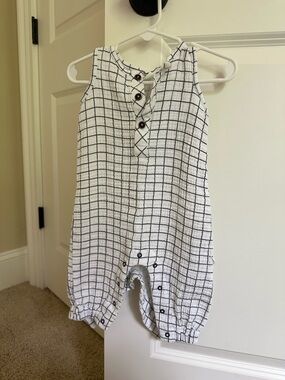 Firsts by Petit Lem White and Black Grid Baby Romper